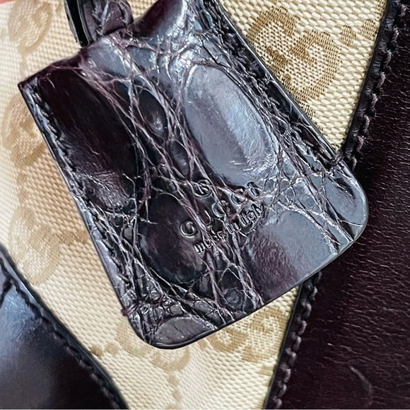 GUCCI Monogram Crocodile Web Medium Secret Hobo Dark Brown Leather Handbag - Picture 14 of 16